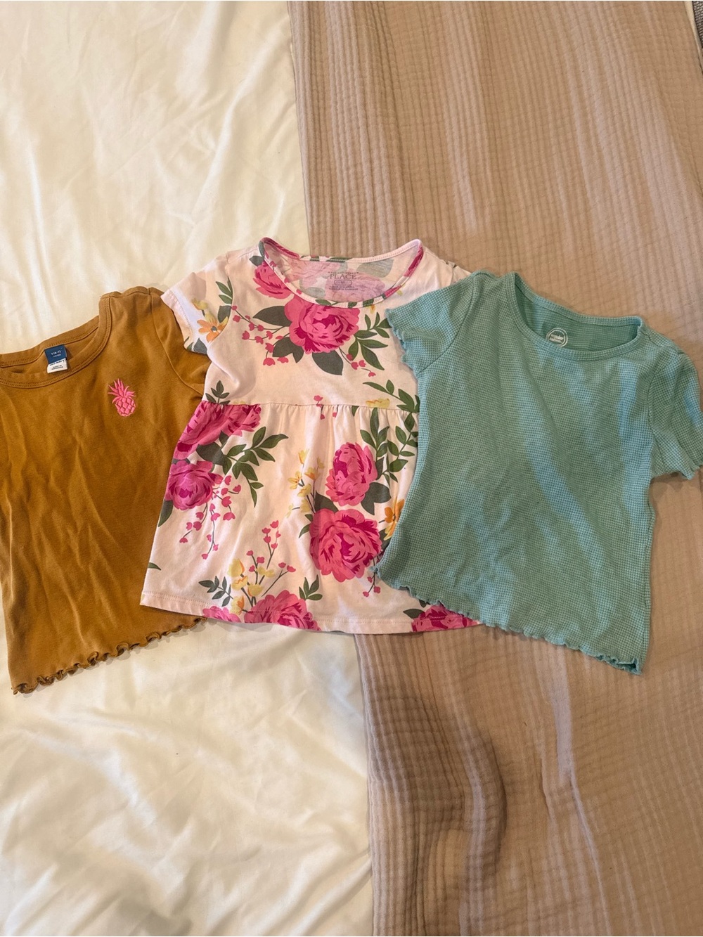 The Children's Place Pink Floral Peplum Tee with Green & Mustard Tops